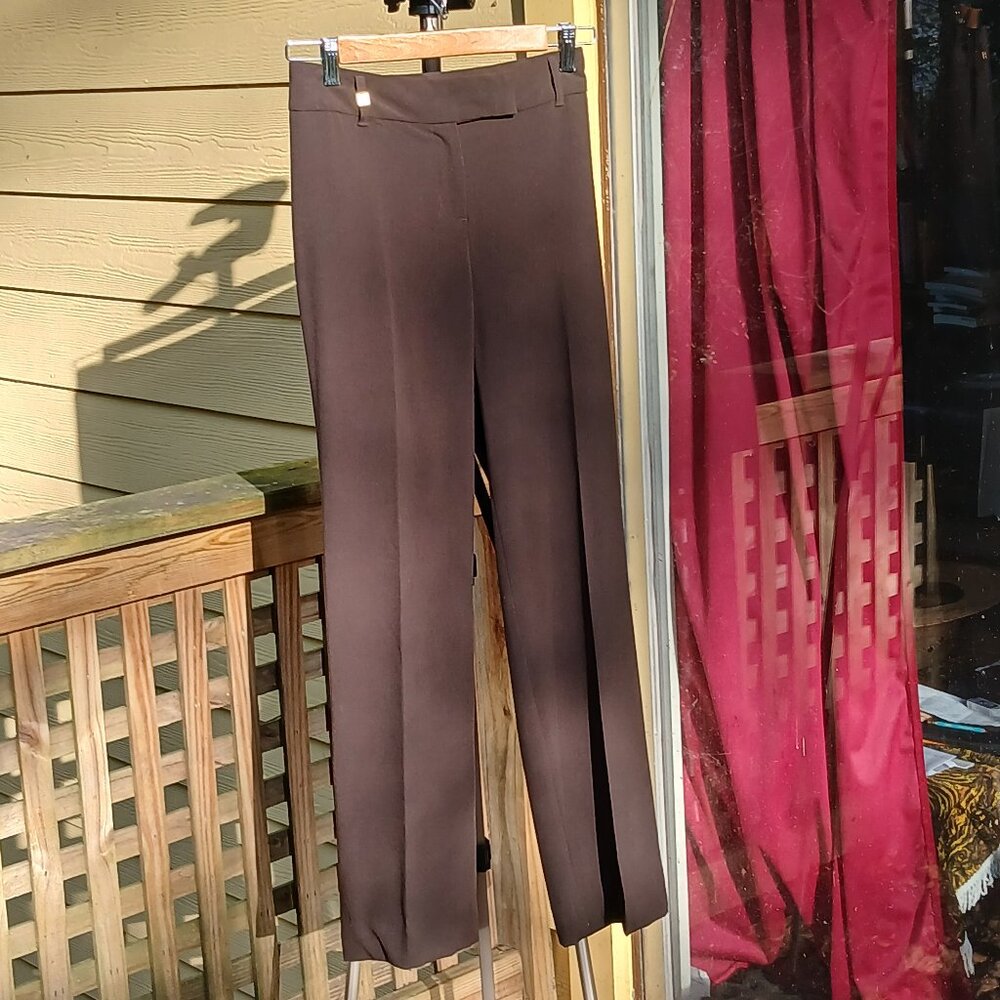 Brown Millennium Stretch Flat Front Wide Leg Side Waist Close Dress Pants Sz10